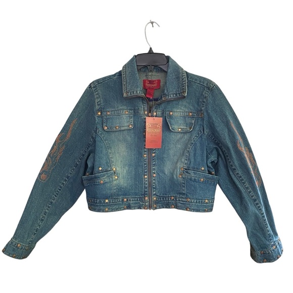 PARIS BLUES Denim Stone Wash Cropped Jacket Riveted Zippered Size 1X NWT - Picture 1 of 15